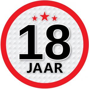 18 jaar sticker rond 15 cm 6x stuks Multi