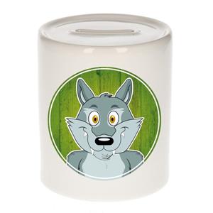 Vrolijke wolf dieren spaarpot 9 cm - keramiek - spaarpotten voor kinderen