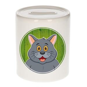 Vrolijke grijze katten dieren spaarpot 9 cm - spaarpotten voor kinderen