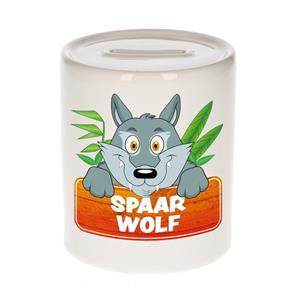 Kinder spaarpot met spaar wolf opdruk - keramiek - wolven spaarpotten