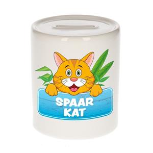 Kinder spaarpot met rode spaar kat opdruk - keramiek - katten spaarpotten