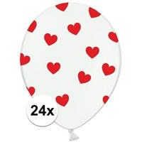 24x stuks witte ballonnen met hartjes rood Multi