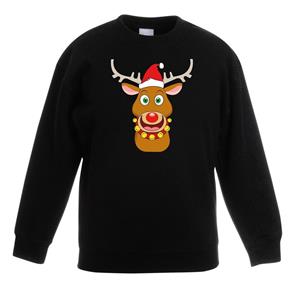 Shoppartners Kersttrui rendier Rudolf met rode kerstmuts zwart kinderen (122/128) Zwart