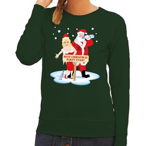 Shoppartners Foute kersttrui dronken kerstman en kerstvrouw groen dames Groen