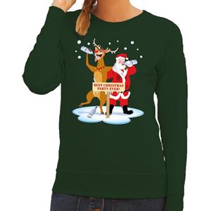 Shoppartners Foute kersttrui dronken kerstman en rendier Rudolf groen dames Groen