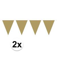 2x Mini vlaggenlijn / slinger goud 300 cm Goudkleurig