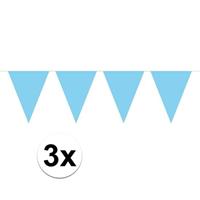 3x Mini vlaggenlijn / slinger versiering baby blauw Zwart