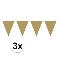 3x Mini vlaggenlijn / slinger goud 300 cm Goudkleurig
