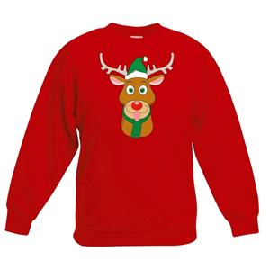 Shoppartners Kersttrui rendier Rudolf met groene kerstmuts rood kinderen 3-4 jaar (98/104) Rood