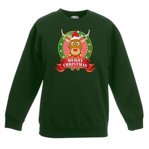 Shoppartners Kersttrui met rudolf het rendier groen jongens en meisjes (110/116) Groen