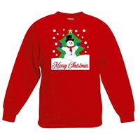 Shoppartners Kersttrui Merry Christmas sneeuwpop rood kinderen (110/116) Rood