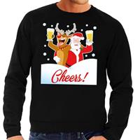 Shoppartners Foute kersttrui cheers met dronken kerstman zwart heren Zwart