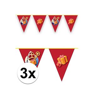 3x Vlaggenlijnen versiering Sinterklaas 6 meter Rood