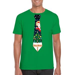 Shoppartners Fout kerst t-shirt groen met kerstboom stropdas voor heren