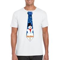 Shoppartners Fout kerst t-shirt wit met sneeuwpop stropdas voor heren