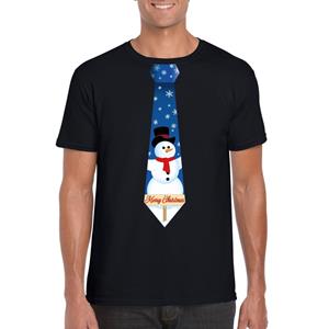 Shoppartners Fout kerst t-shirt zwart met sneeuwpop stropdas voor heren