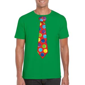 Shoppartners Kerst t-shirt stropdas met kerstballen print groen voor heren