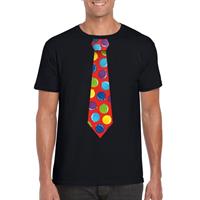 Shoppartners Kerst t-shirt stropdas met kerstballen print zwart voor heren