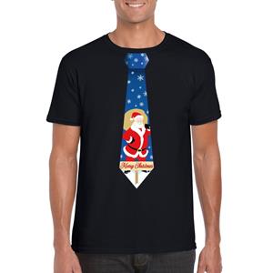 Shoppartners Foute Kerst t-shirt stropdas met kerstman print zwart voor heren