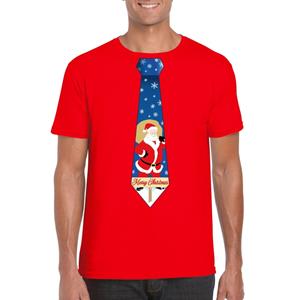 Shoppartners Foute Kerst t-shirt stropdas met kerstman print rood voor heren