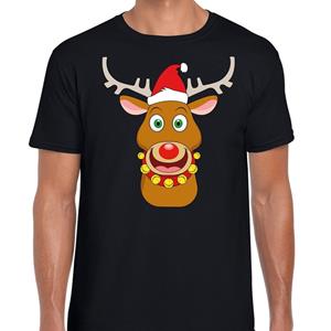 Shoppartners Foute Kerst t-shirt rendier Rudolf rode kerstmuts zwart heren Zwart