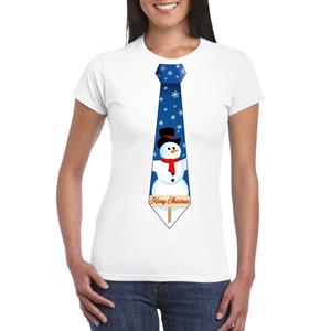 Shoppartners Fout kerst t-shirt wit met sneeuwpop stropdas voor dames