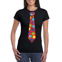 Shoppartners Kerst t-shirt stropdas met kerstballen print zwart voor dames