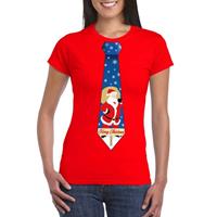 Shoppartners Foute Kerst t-shirt stropdas met kerstman print rood voor dames