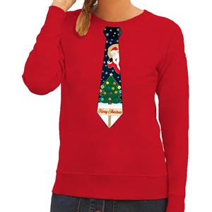 Shoppartners Foute kersttrui stropdas met kerst print rood voor dames