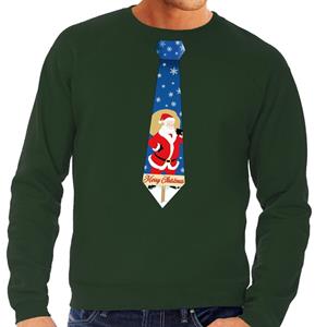 Shoppartners Foute kersttrui stropdas met kerstman print groen voor heren