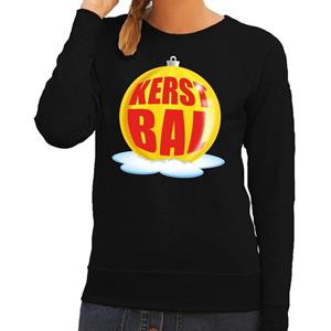 Shoppartners Foute kersttrui kerstbal geel op zwarte sweater voor dames