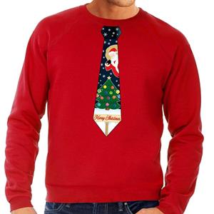 Shoppartners Foute kersttrui stropdas met kerst print rood voor heren