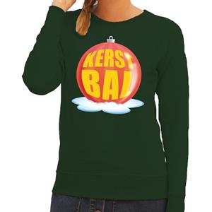 Shoppartners Foute kersttrui kerstbal rood op groene sweater voor dames