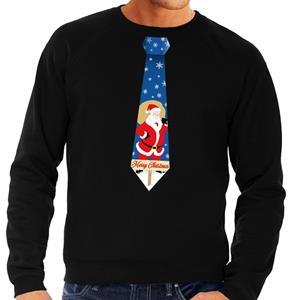 Shoppartners Foute kersttrui stropdas met kerstman print zwart voor heren