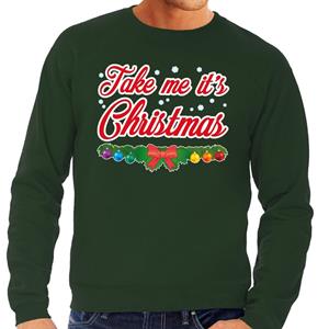 Shoppartners Foute kersttrui groen Take Me Its Christmas voor heren