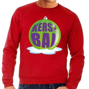 Shoppartners Foute kersttrui kerstbal groen op rode sweater voor heren