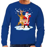 Shoppartners Foute kersttrui dronken kerstman en rendier Rudolf blauw heren Blauw