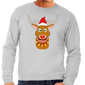 Shoppartners Foute kersttrui rendier Rudolf met rode kerstmuts grijs heren (48) Grijs