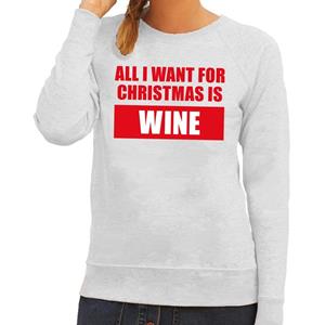 Shoppartners Foute kersttrui Christmas Wine grijs voor dames