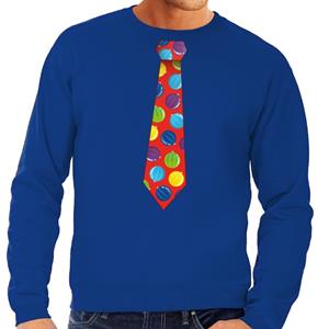 Shoppartners Foute kersttrui stropdas met kerstballen print blauw voor heren