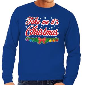Shoppartners Foute kersttrui blauw Take Me Its Christmas voor heren