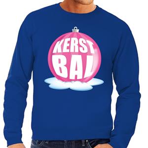Shoppartners Foute kersttrui kerstbal roze op blauwe sweater voor heren