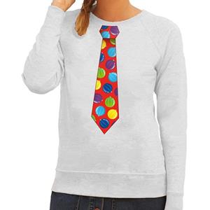 Shoppartners Foute kersttrui stropdas met kerstballen print grijs voor dames
