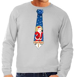 Shoppartners Foute kersttrui stropdas met kerstman print grijs voor heren