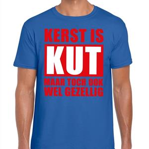 Shoppartners Foute Kerst t-shirt Kerst is kut maar toch gezellig blauw heren Blauw