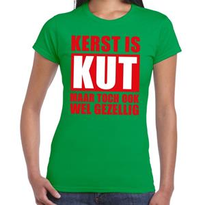 Shoppartners Foute Kerst t-shirt Kerst is kut maar toch gezellig groen dames Groen