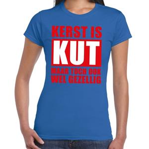 Shoppartners Foute Kerst t-shirt Kerst is kut maar toch gezellig blauw dames Blauw