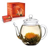 Creano Teekanne Weißer Tee (Set 7-tlg 6 verschiedene Blühtee-Sorten Glas-Teekanne 500ml)
