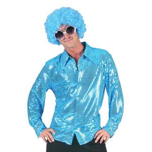 Toppers - Disco pailletten blouse blauw voor heren