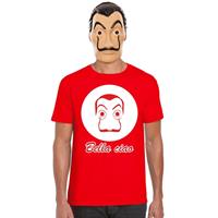 Rood Dali t-shirt met La Casa de Papel masker heren Rood